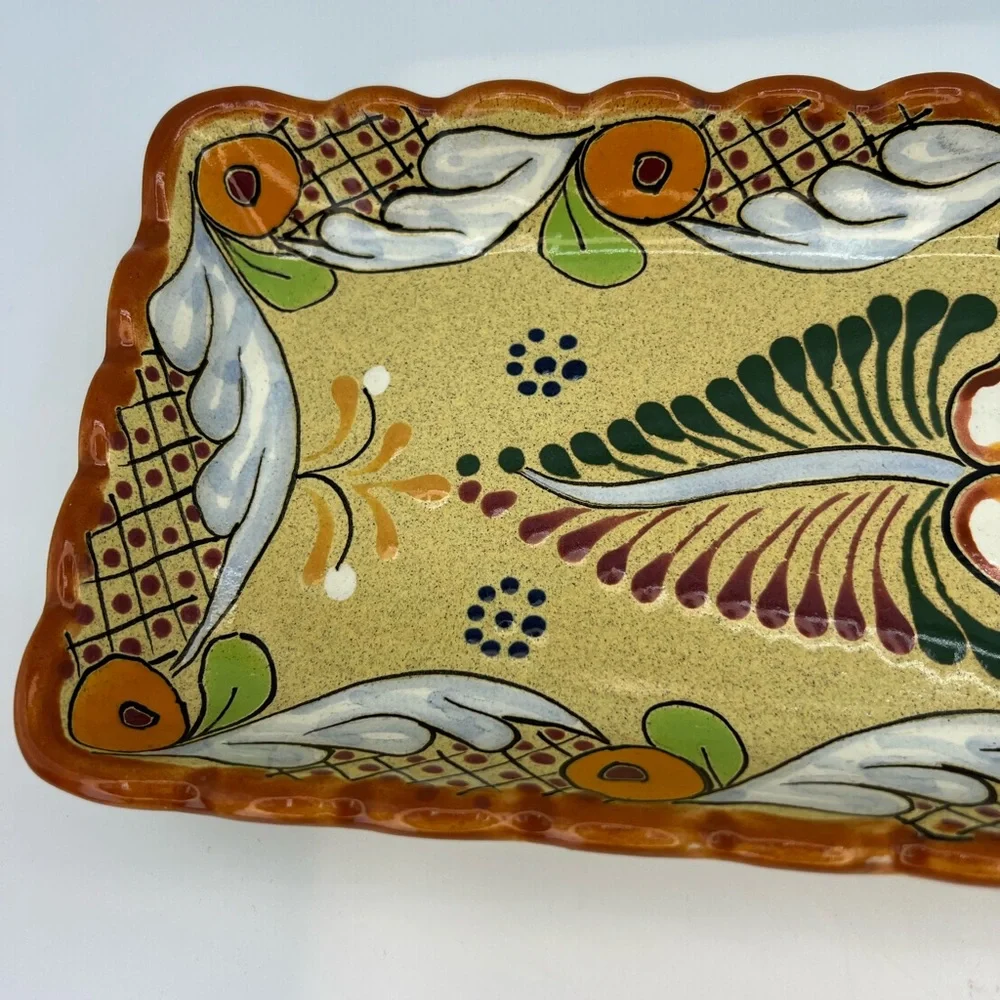 Mendez Torres Mexican Pottery Tray Rectangular Platter Handmade Signed Yellow